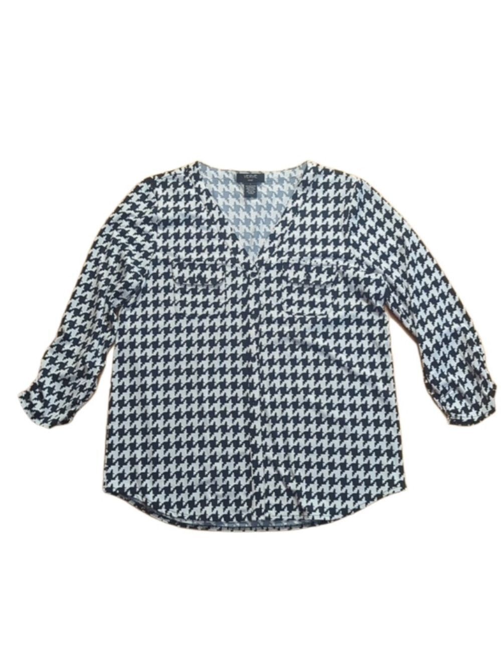 Verve Ami Black White Houndstooth Blouse Large